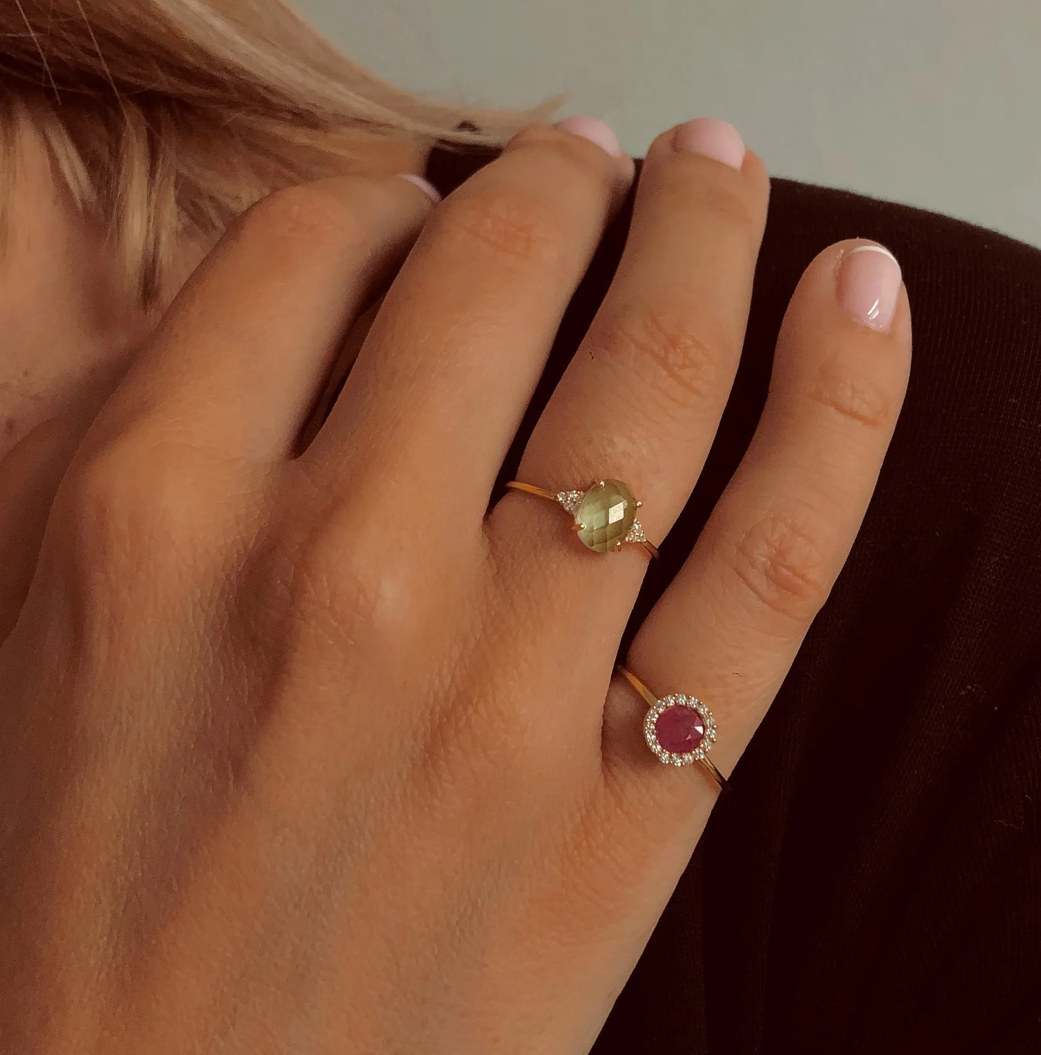 Ring in 925 silver gilded with 18k yellow gold assembled with green amethyst