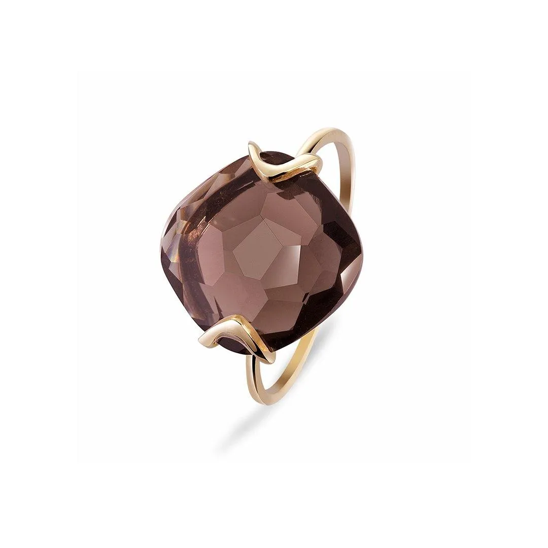 Ring in 925 Silver gilded with 18k yellow gold assembled with Smoky Quartz