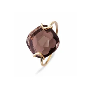 Ring in 925 Silver gilded with 18k yellow gold assembled with Smoky Quartz
