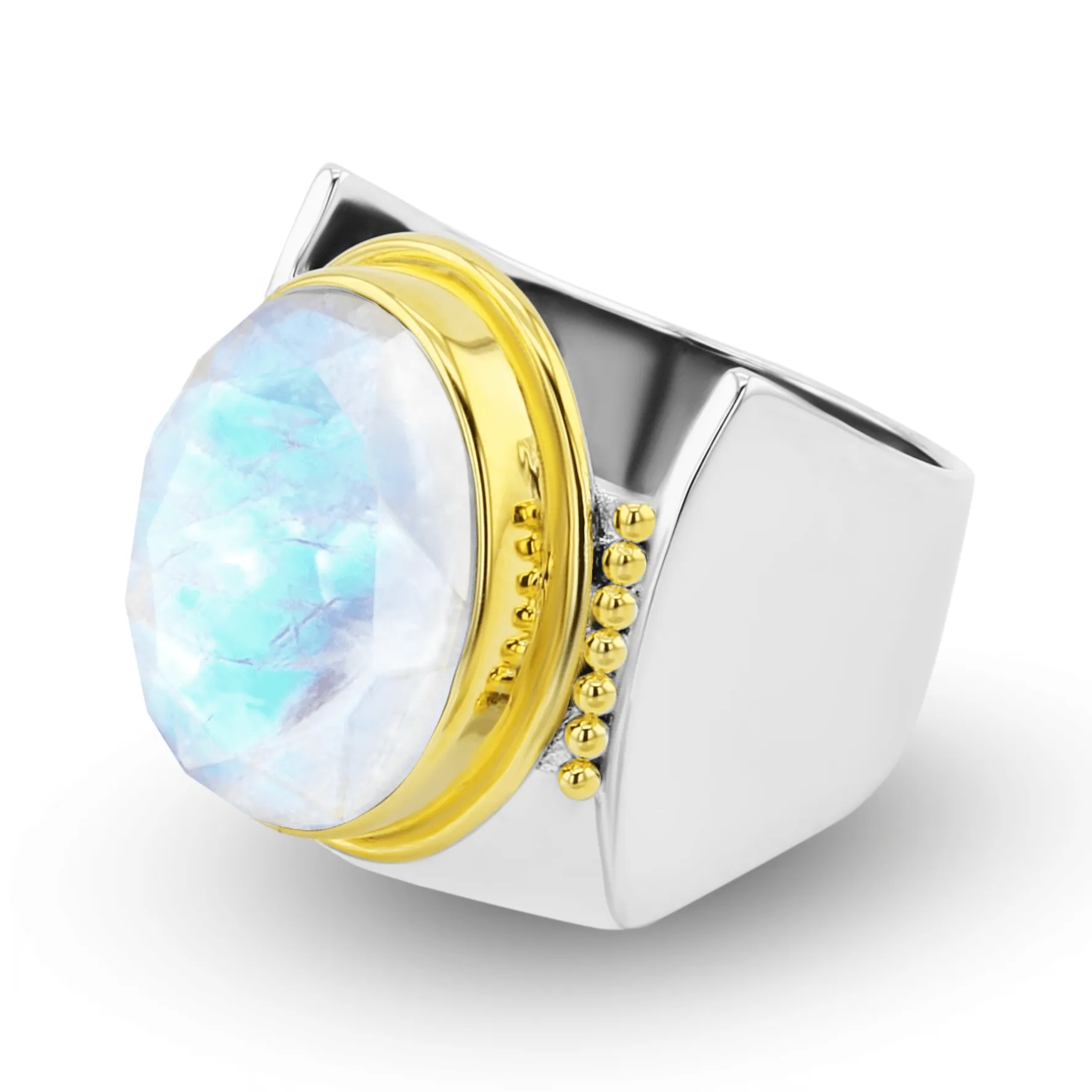 Ring in 925 Silver plated with Silver and 18k Yellow Gold and assembled with faceted moonstone