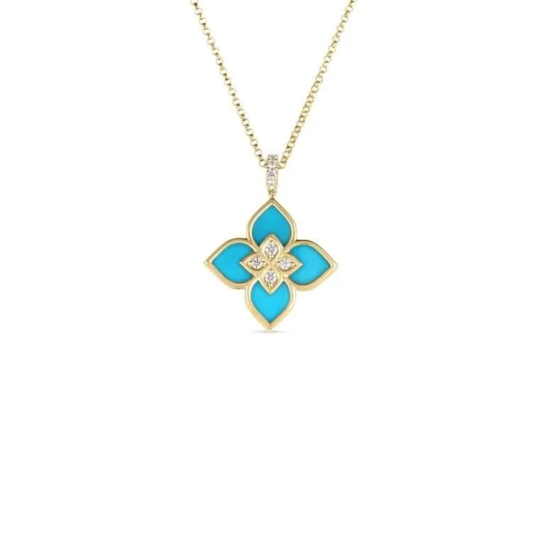Roberto Coin 18K White Gold Venetian Small Princess Turquoise and Diamond Pendant