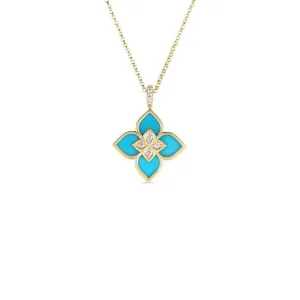 Roberto Coin 18K White Gold Venetian Small Princess Turquoise and Diamond Pendant