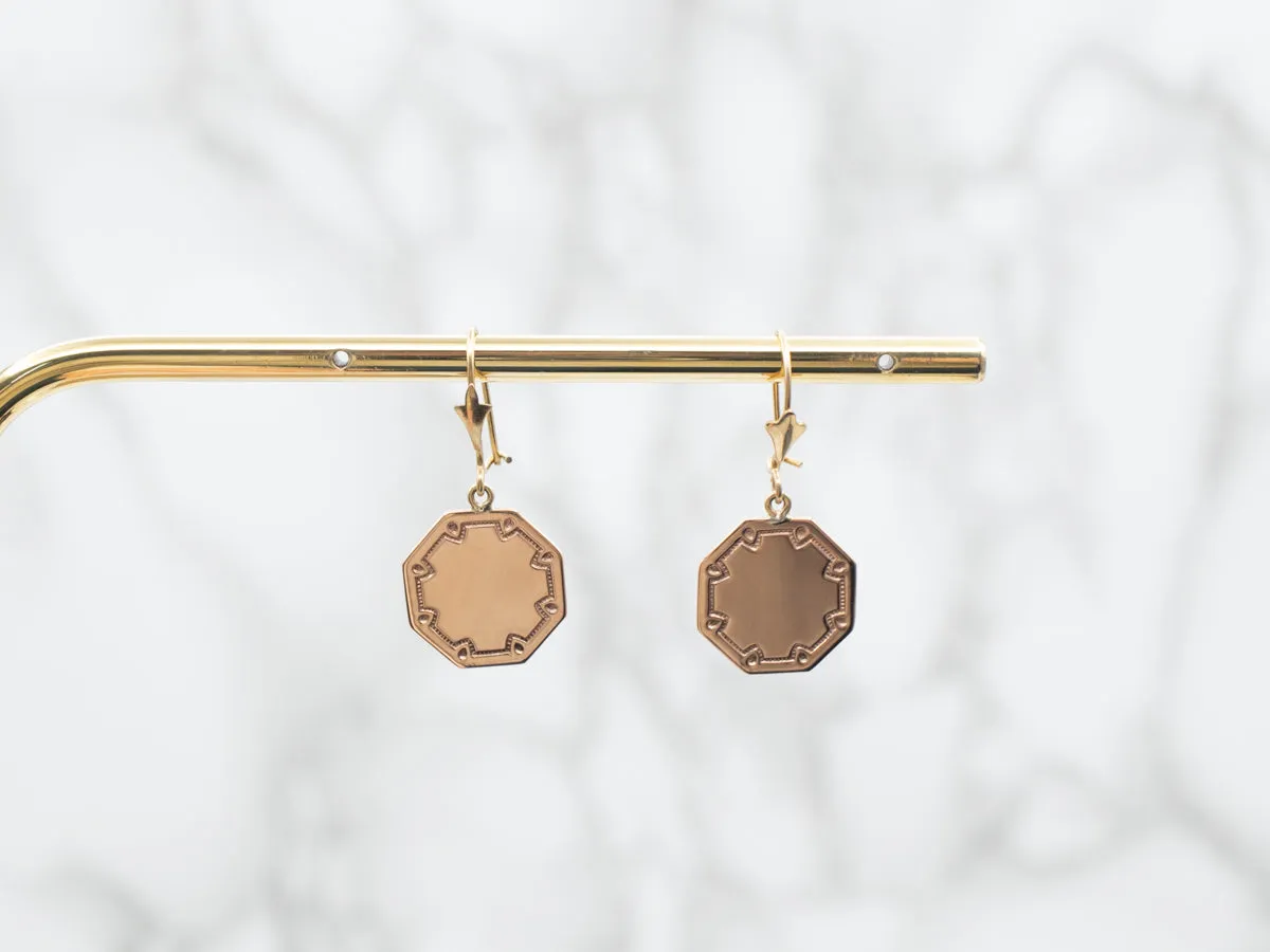 Rose and Yellow Gold Octagonal Cufflink Conversion Drop Earrings