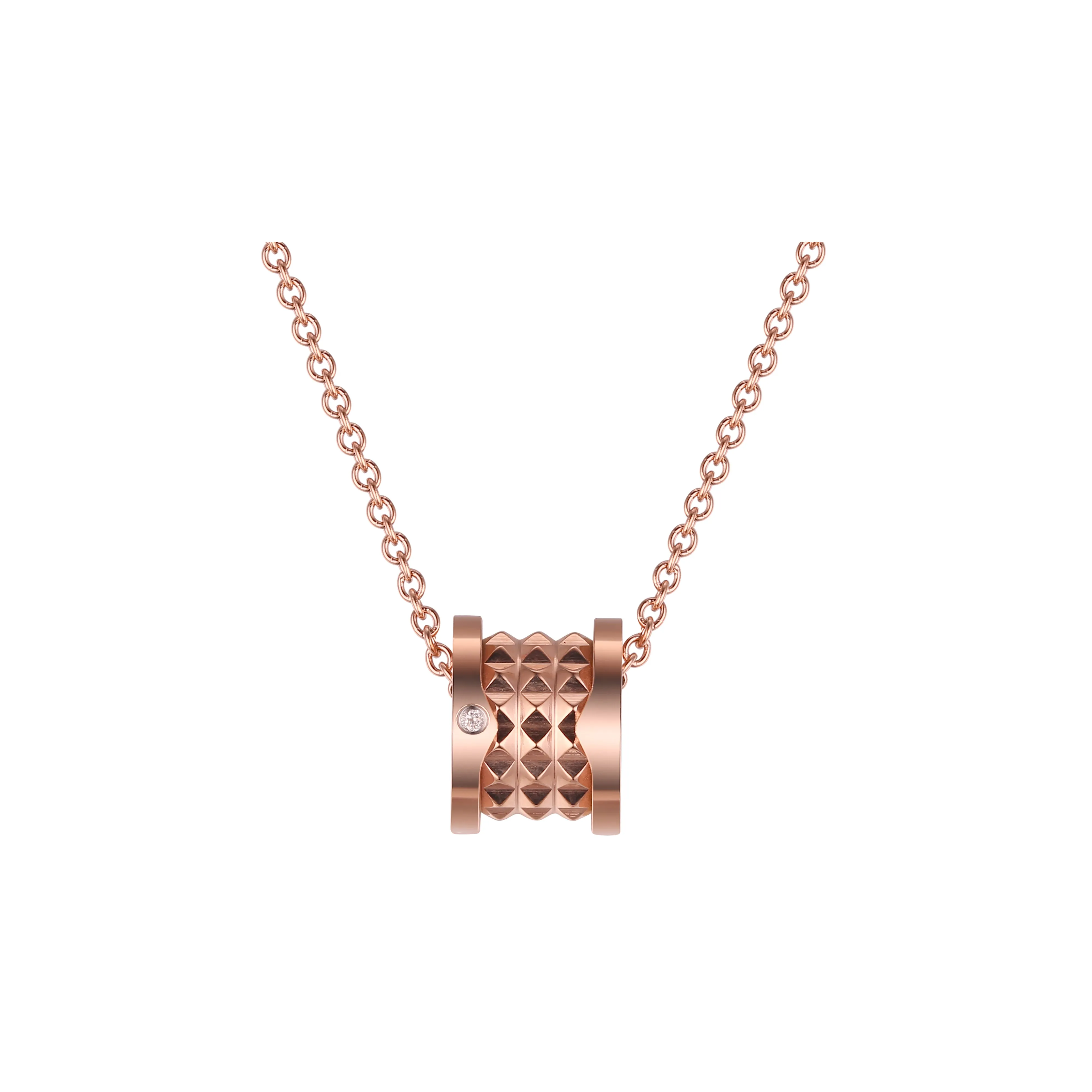 Rose Gold wheel cylinder ring necklace