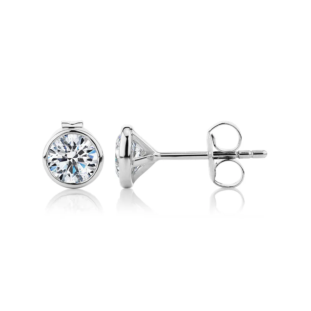 Round Brilliant stud earrings with 1 carat* of diamond simulants in 10 carat white gold