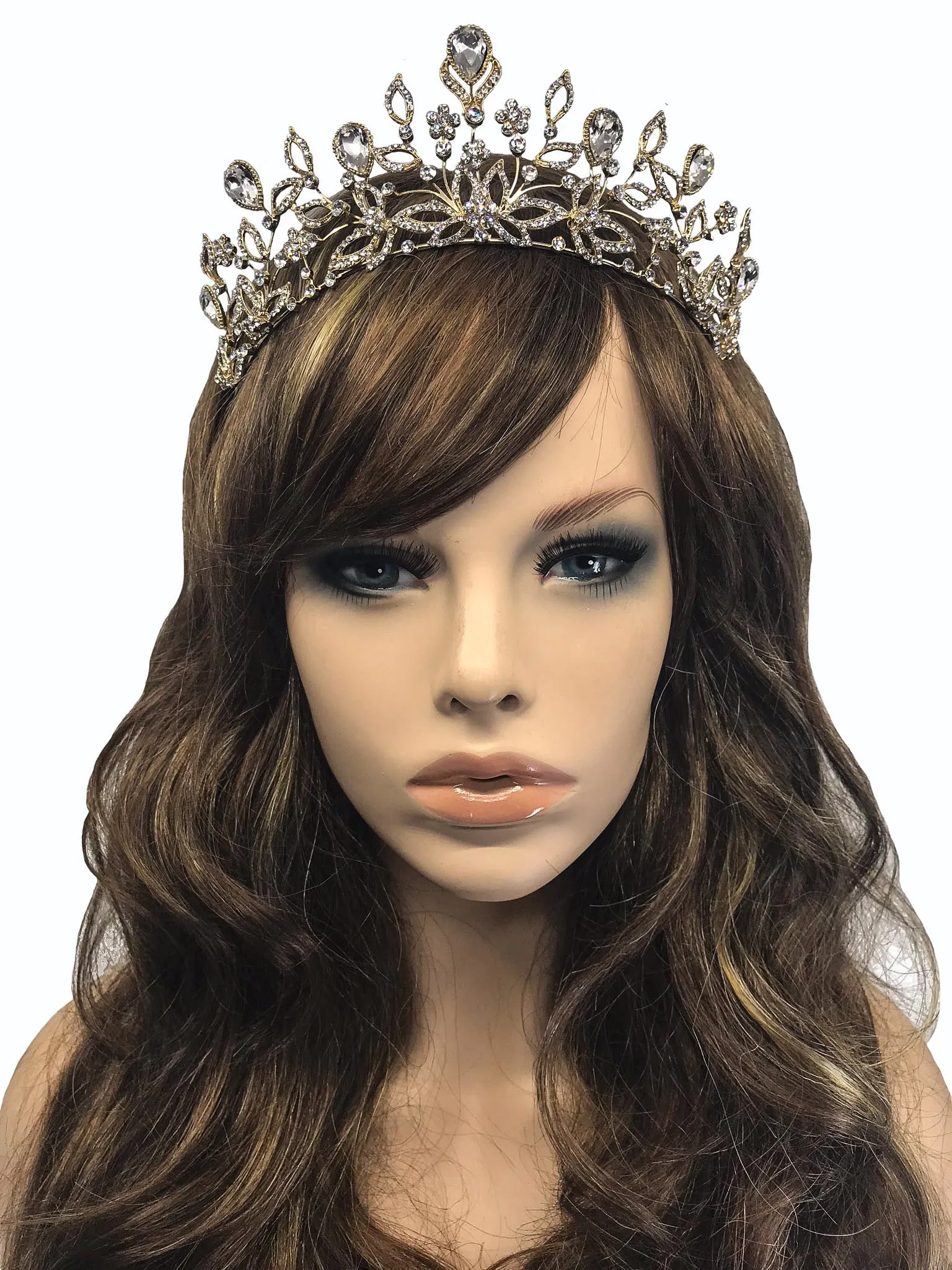 Sabrina Victorian Crytal Foral Gold Tiara