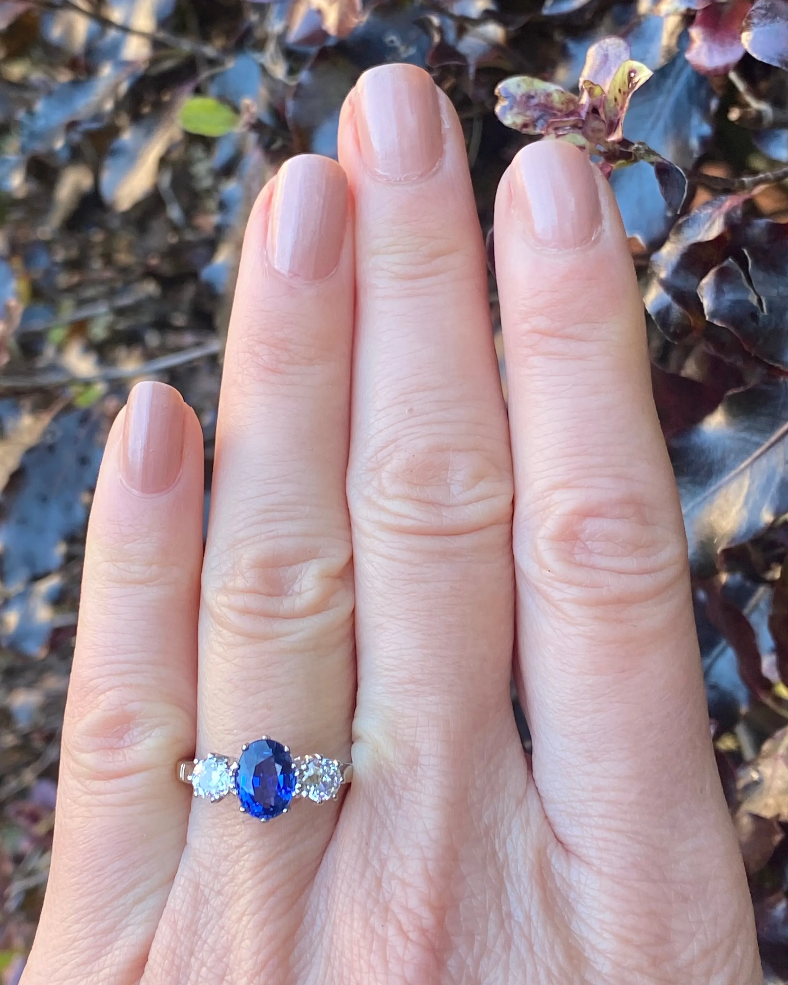 Sapphire and Diamond Three Stone Platinum Ring 0.75ct   1.25ct