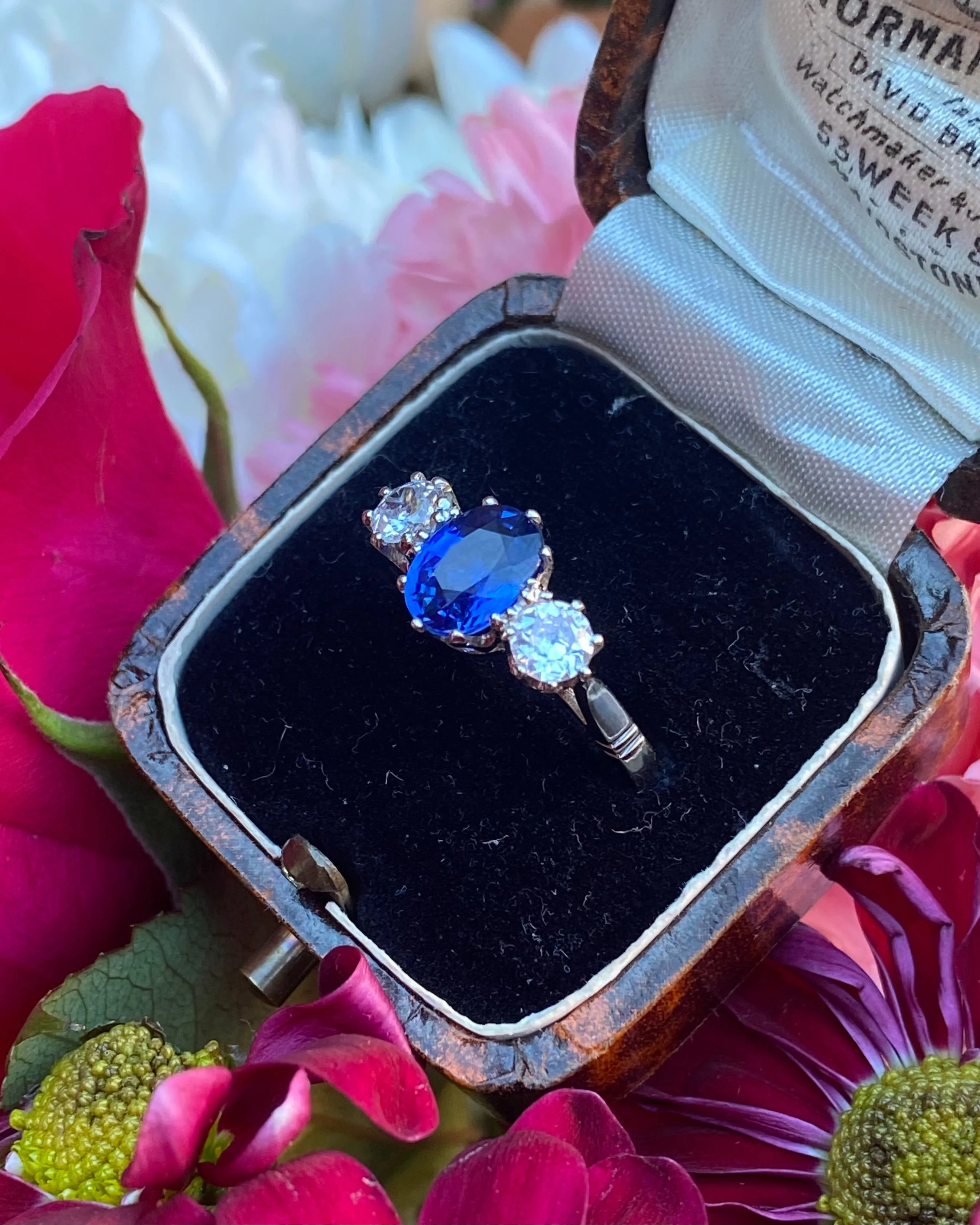 Sapphire and Diamond Three Stone Platinum Ring 0.75ct   1.25ct