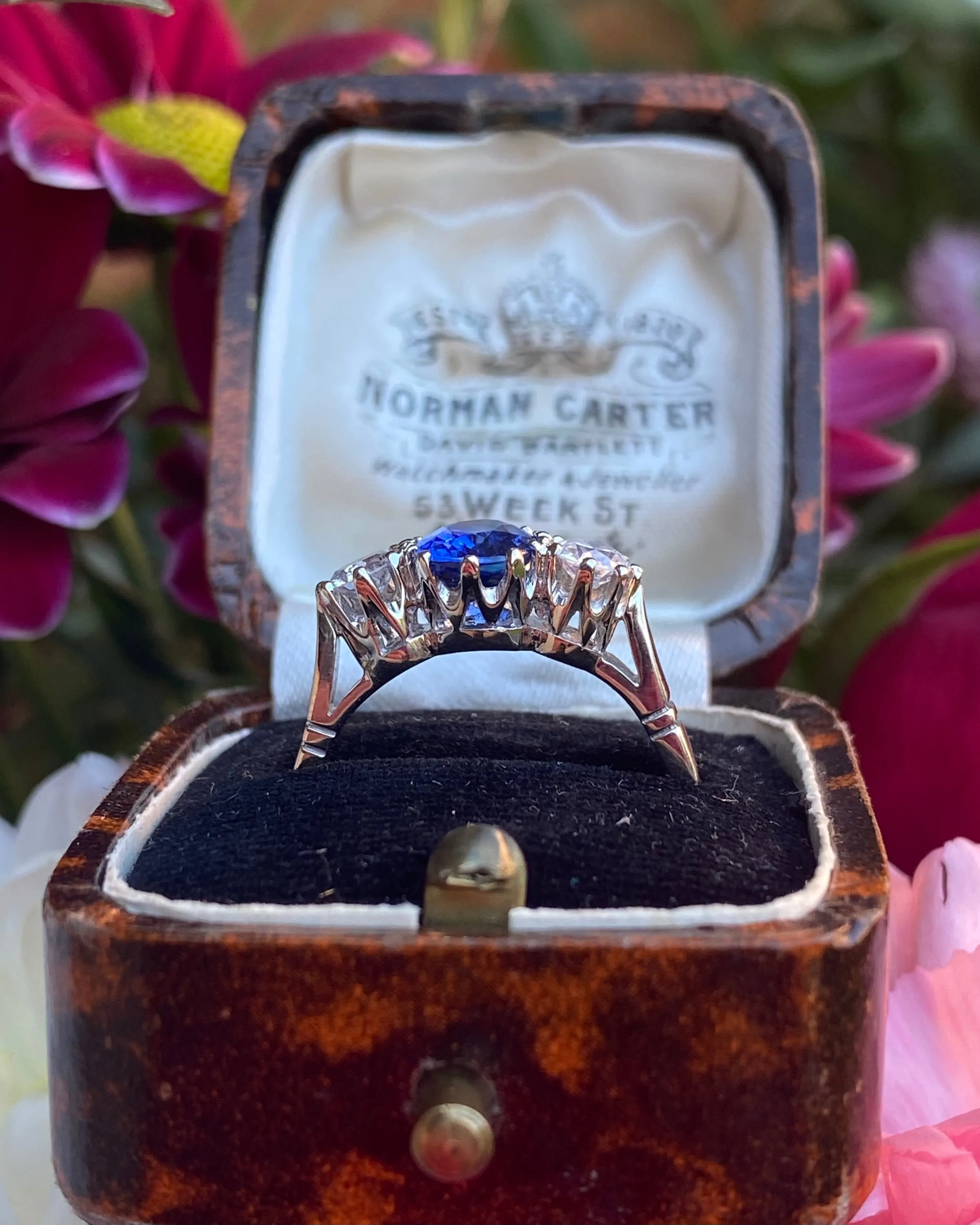 Sapphire and Diamond Three Stone Platinum Ring 0.75ct   1.25ct