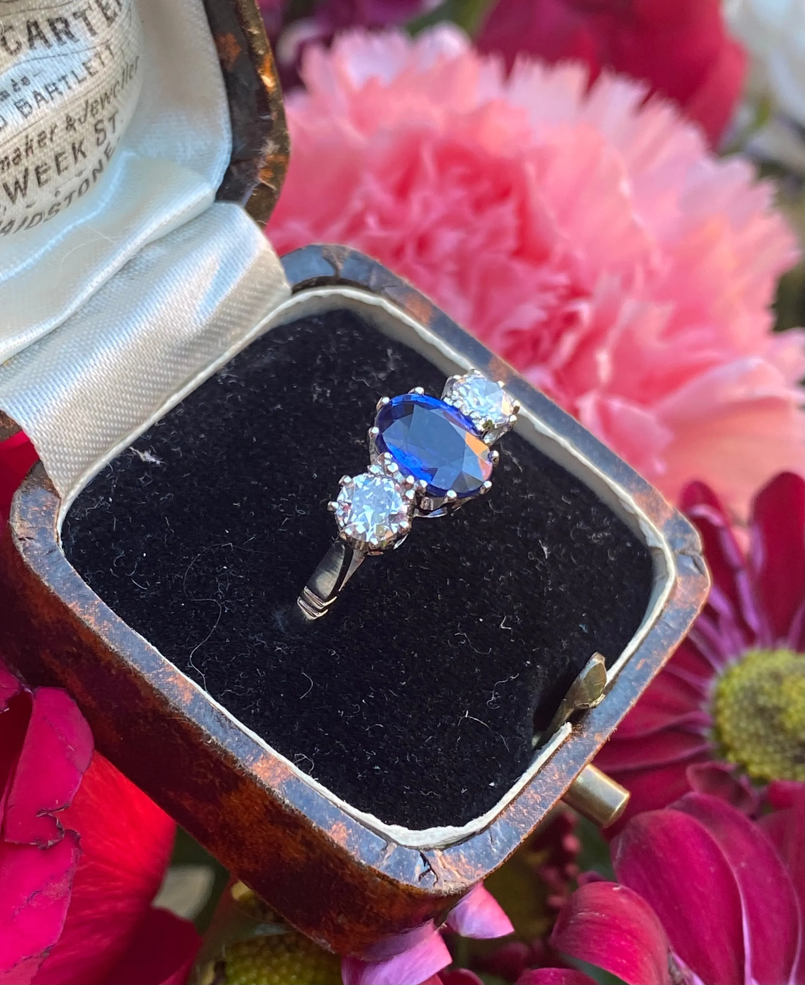 Sapphire and Diamond Three Stone Platinum Ring 0.75ct   1.25ct