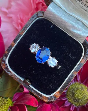 Sapphire and Diamond Three Stone Platinum Ring 0.75ct   1.25ct