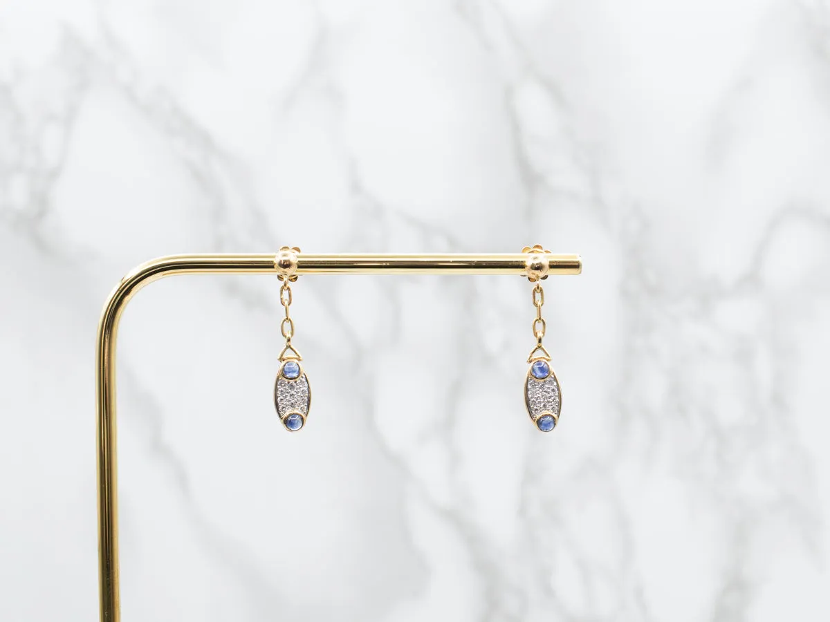 Sapphire Cabochon and Diamond Gold Drop Earrings