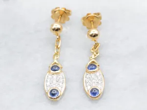 Sapphire Cabochon and Diamond Gold Drop Earrings