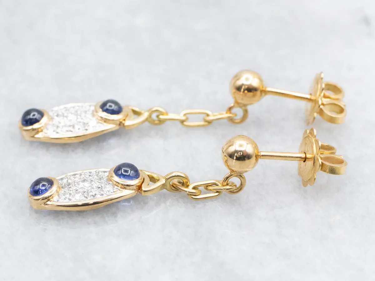 Sapphire Cabochon and Diamond Gold Drop Earrings