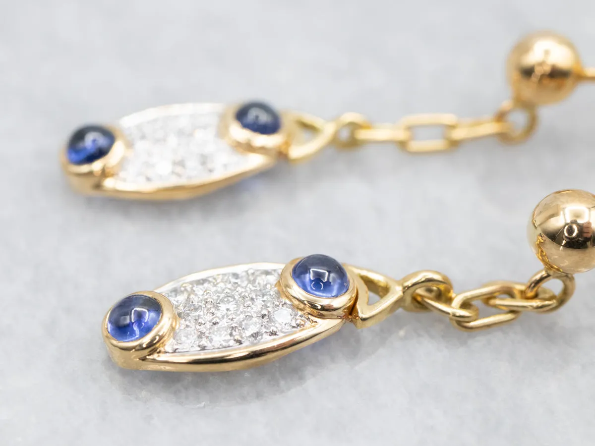 Sapphire Cabochon and Diamond Gold Drop Earrings