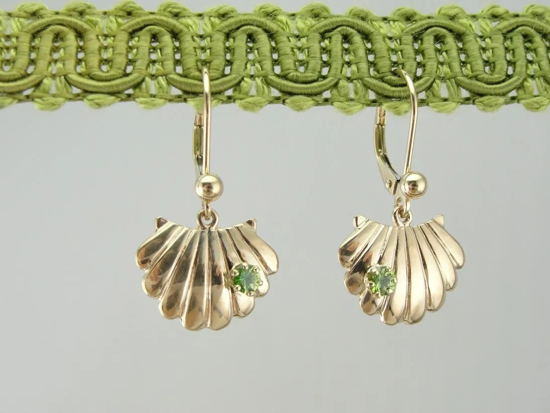 Sea Scallops and Demantoid Green Garnet Earrings