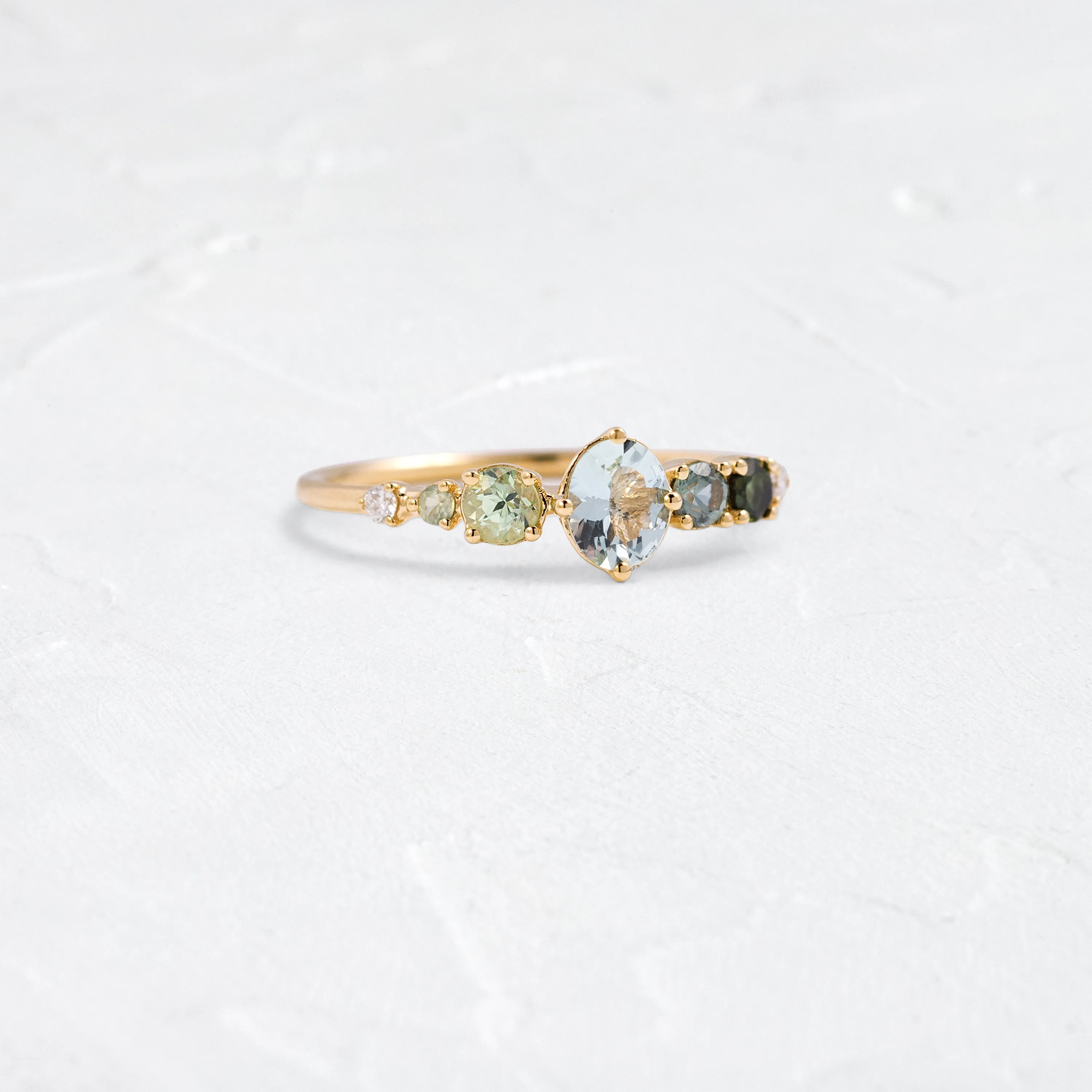 Seafoam Linear Cluster Ring with Aquamarine