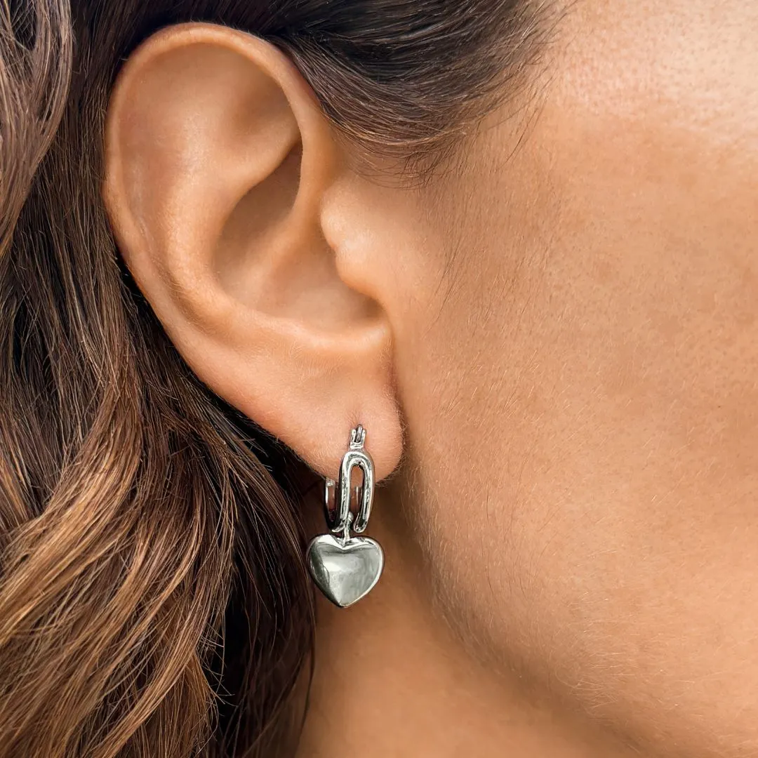 Silver Plated Heart Huggie Earrings