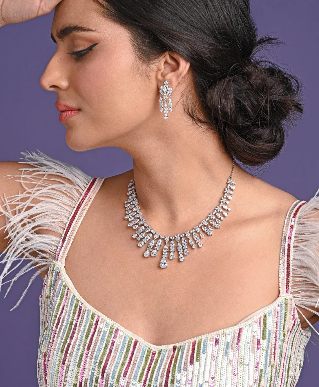 Silver Queen's Necklace Jewellery Set