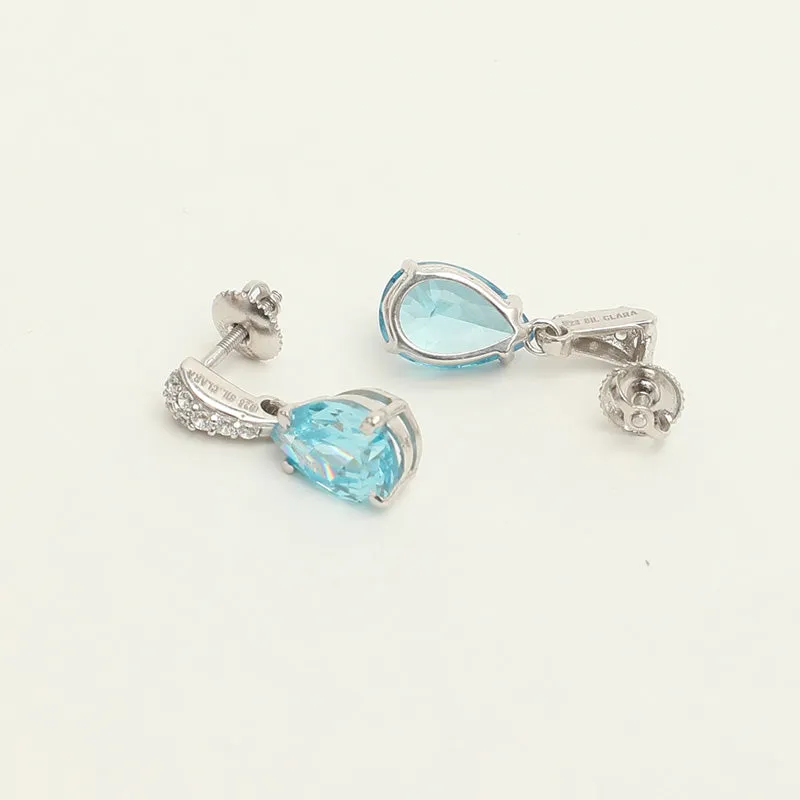 Silver Sky Blue Tear Drop Jewellery Set