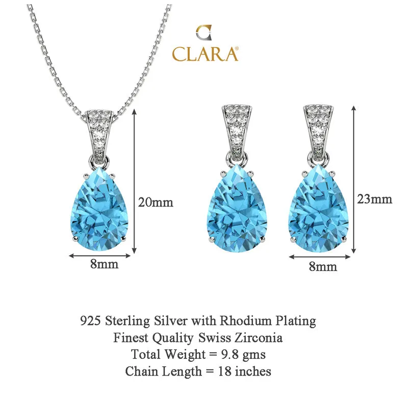 Silver Sky Blue Tear Drop Jewellery Set