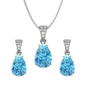 Silver Sky Blue Tear Drop Jewellery Set