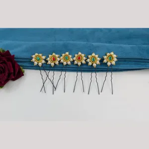 SNERA Gold Plated Pearls Hair Accessories ( 6 Piece Only)