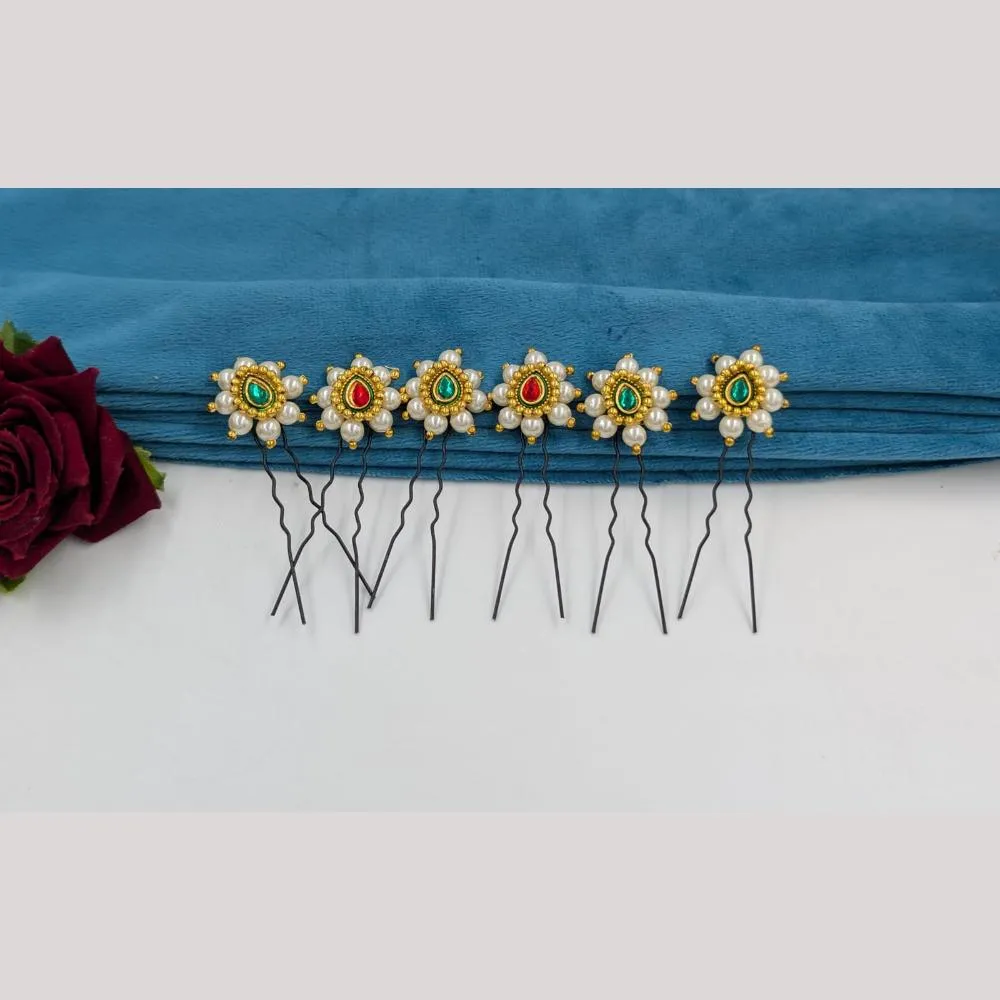 SNERA Gold Plated Pearls Hair Accessories ( 6 Piece Only)