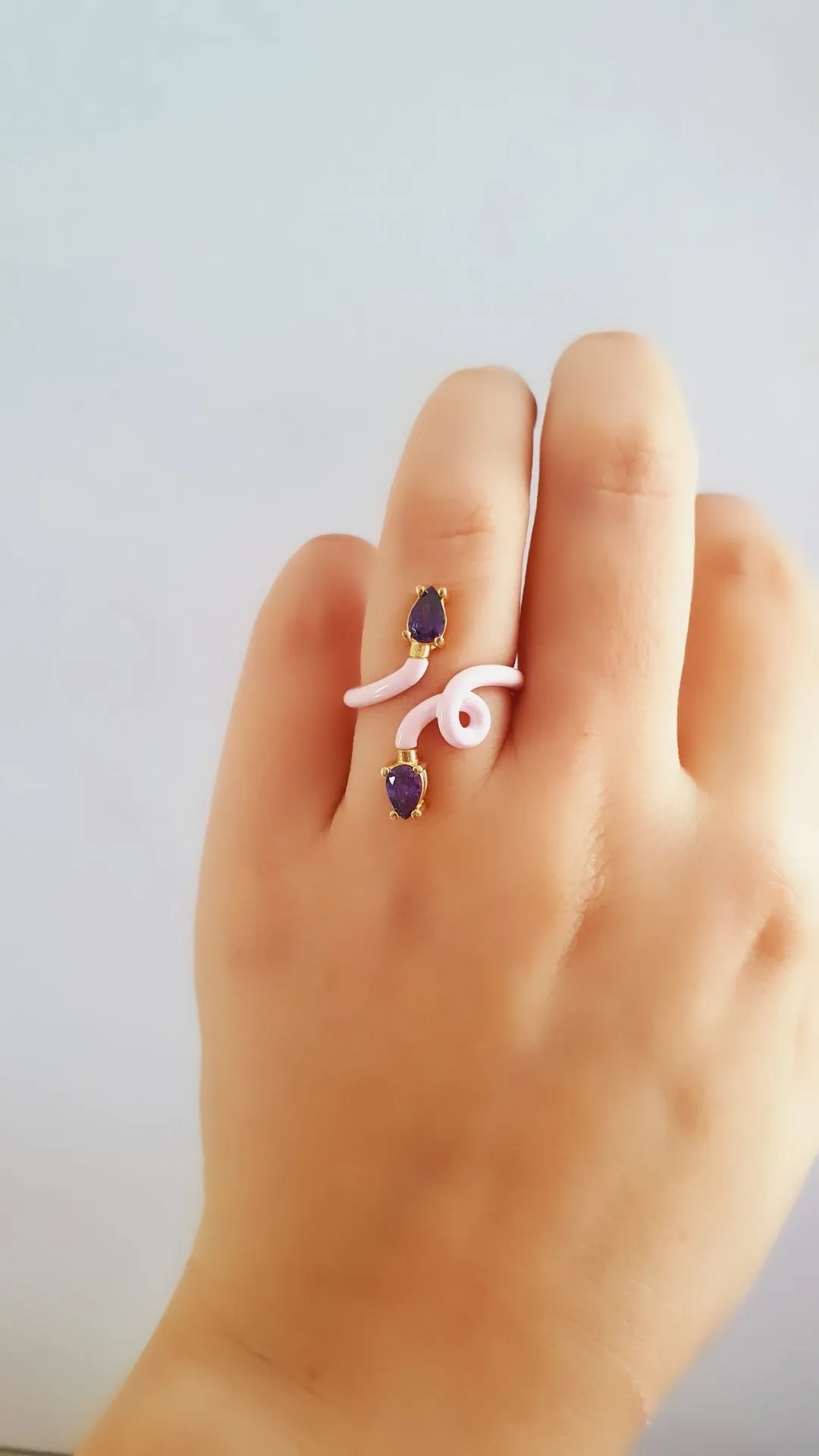 Soft Pink Iris Adjustable Ring - 925 Sterling Silver