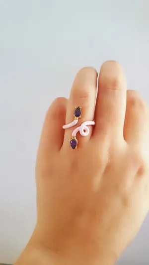 Soft Pink Iris Adjustable Ring - 925 Sterling Silver