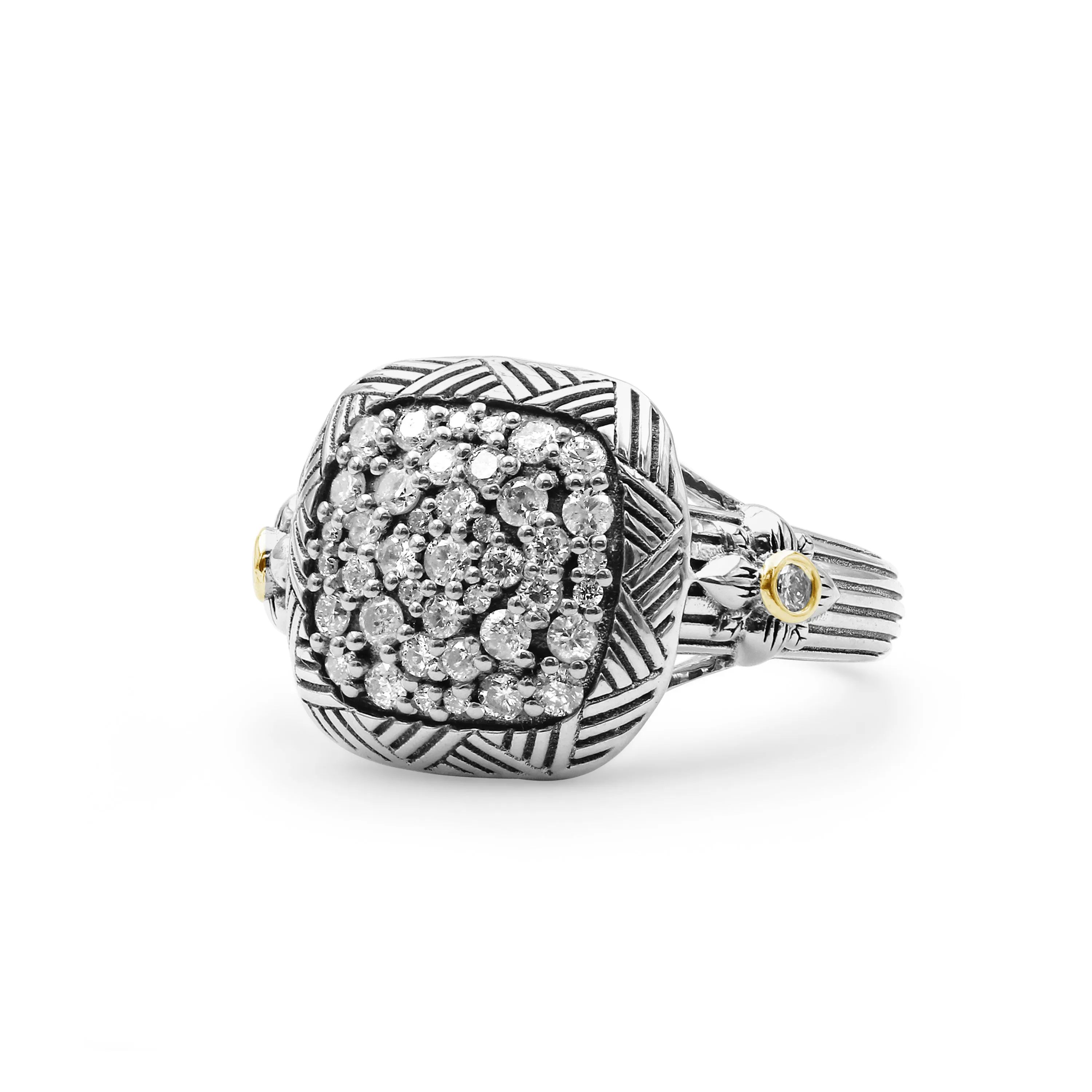 Stephen Dweck Pav Diamond Garden of Stephen Square Ring in Sterling Silver and 18K Yellow Gold