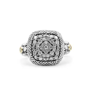 Stephen Dweck Pav Diamond Garden of Stephen Square Ring in Sterling Silver and 18K Yellow Gold