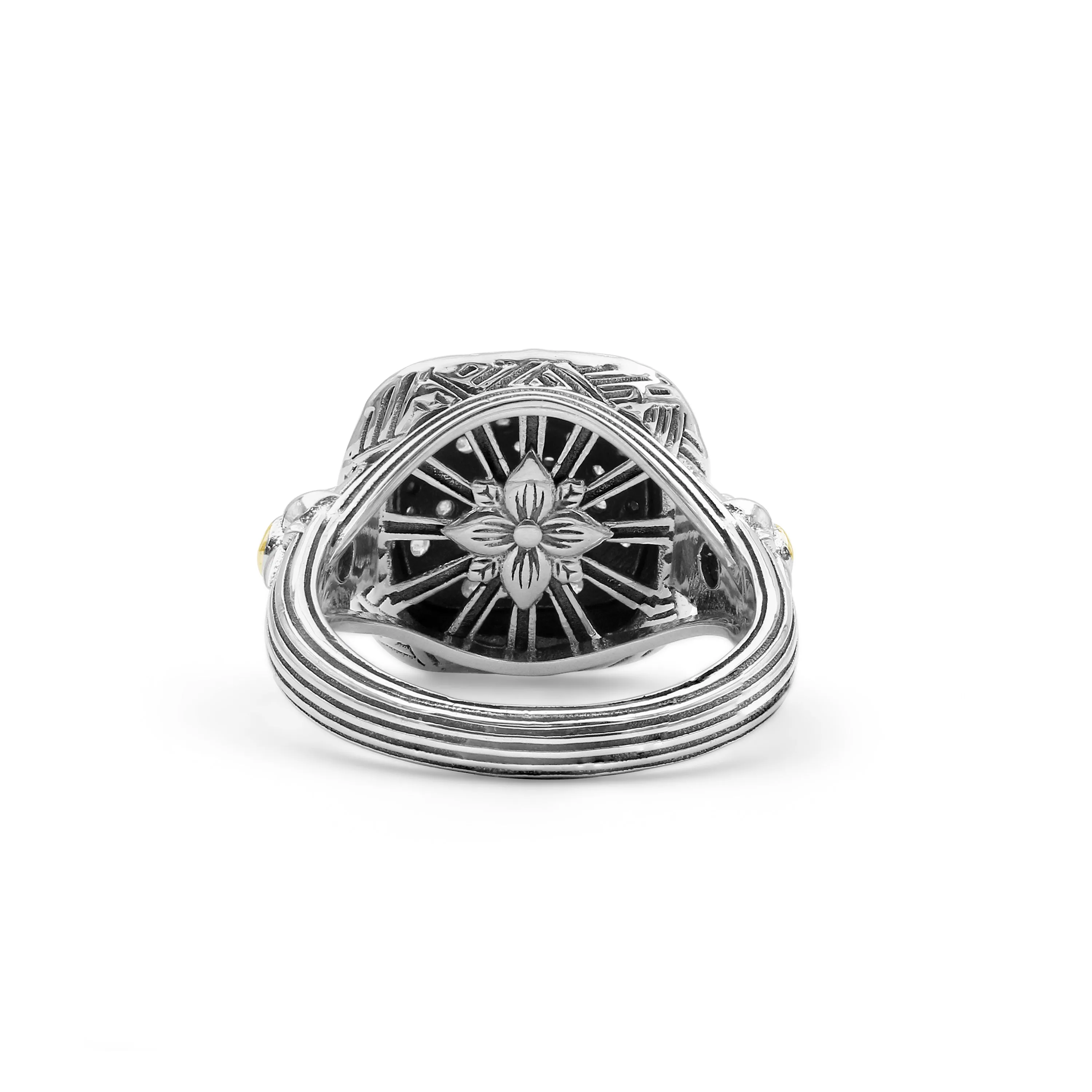 Stephen Dweck Pav Diamond Garden of Stephen Square Ring in Sterling Silver and 18K Yellow Gold