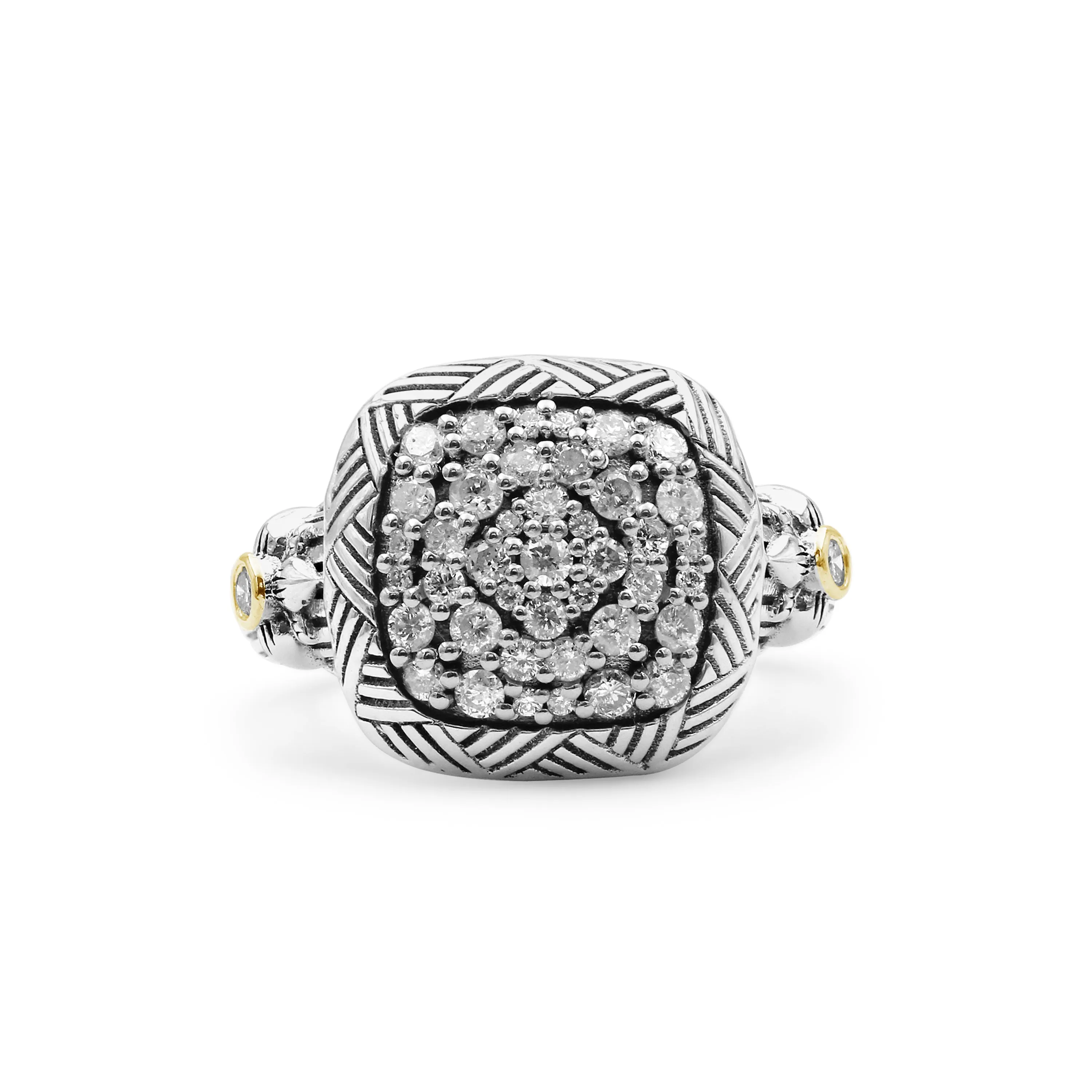 Stephen Dweck Pav Diamond Garden of Stephen Square Ring in Sterling Silver and 18K Yellow Gold