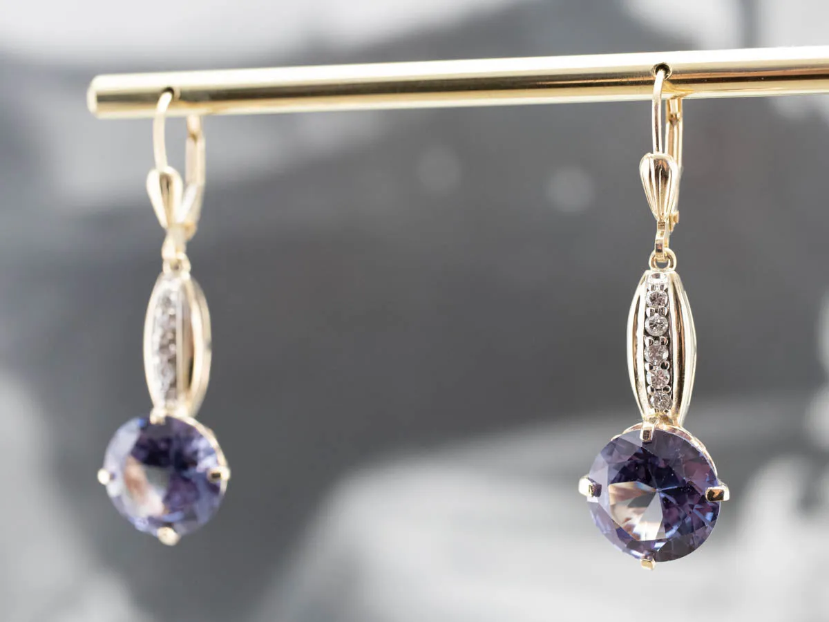 Synthetic Alexandrite and Diamond Drop Earrings