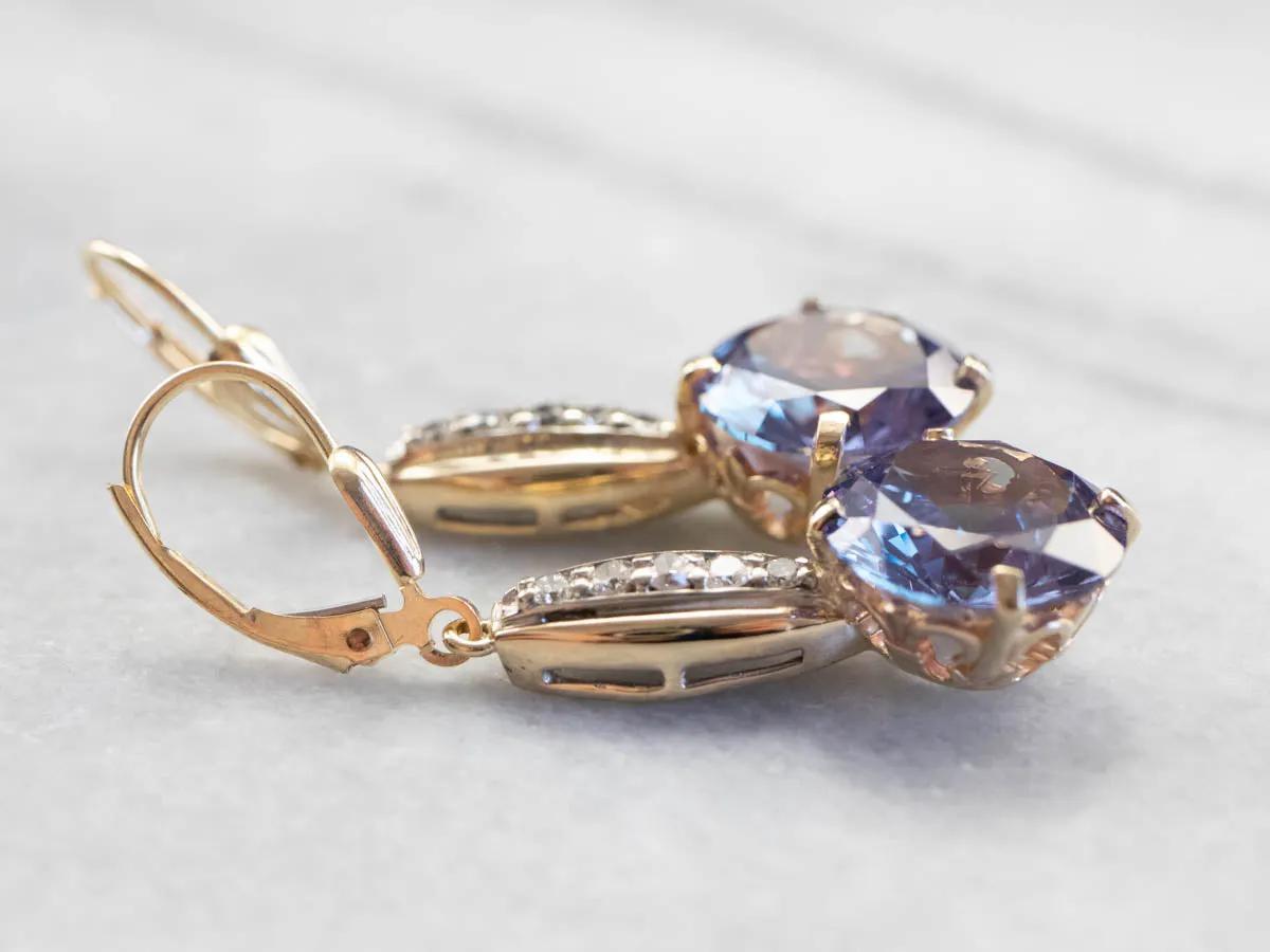 Synthetic Alexandrite and Diamond Drop Earrings