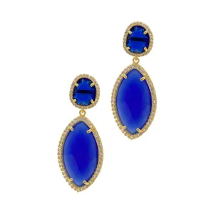 Tarnish Resistant 14k Gold Plated Blue Drop Marquis Halo Earrings