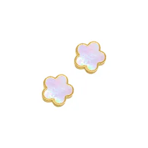 Tarnish Resistant 14k Gold Plated White Mother of Pearl Clover Stud Earrings