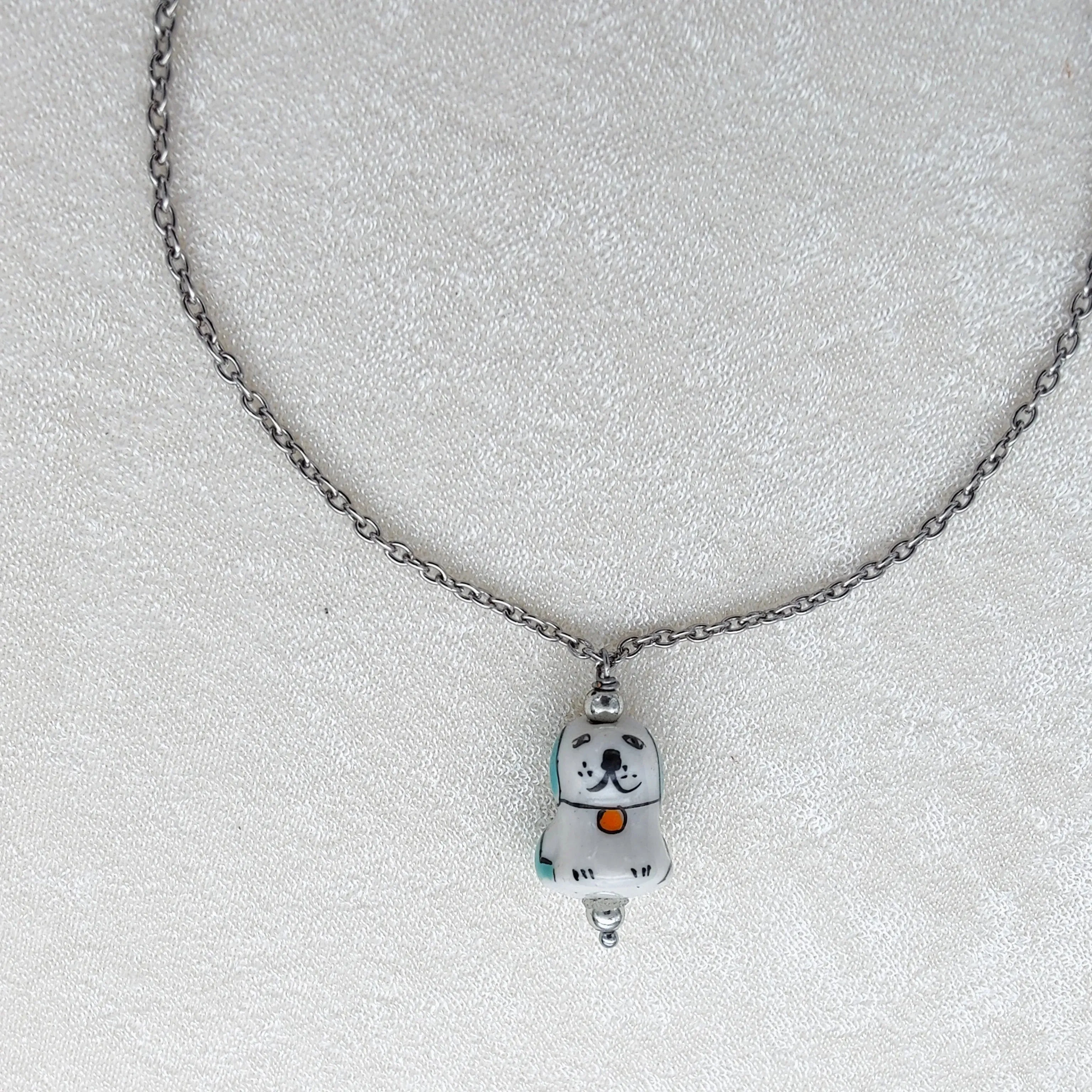 TFC Cute Puppy Bead Silver Plated Pendant Necklace