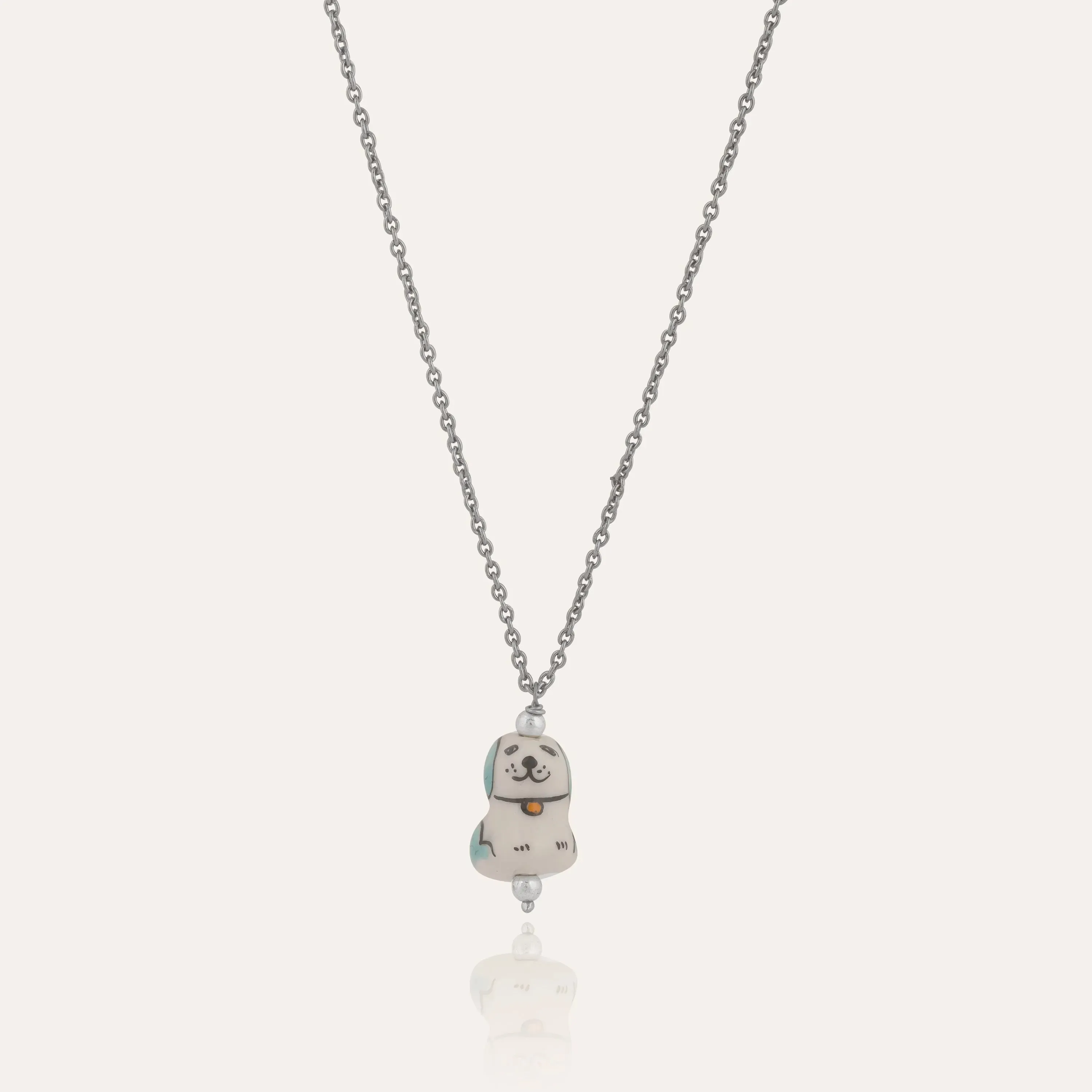 TFC Cute Puppy Bead Silver Plated Pendant Necklace