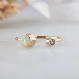 The Open Cuff Opal   Diamond Ring | Yellow or Rose Gold