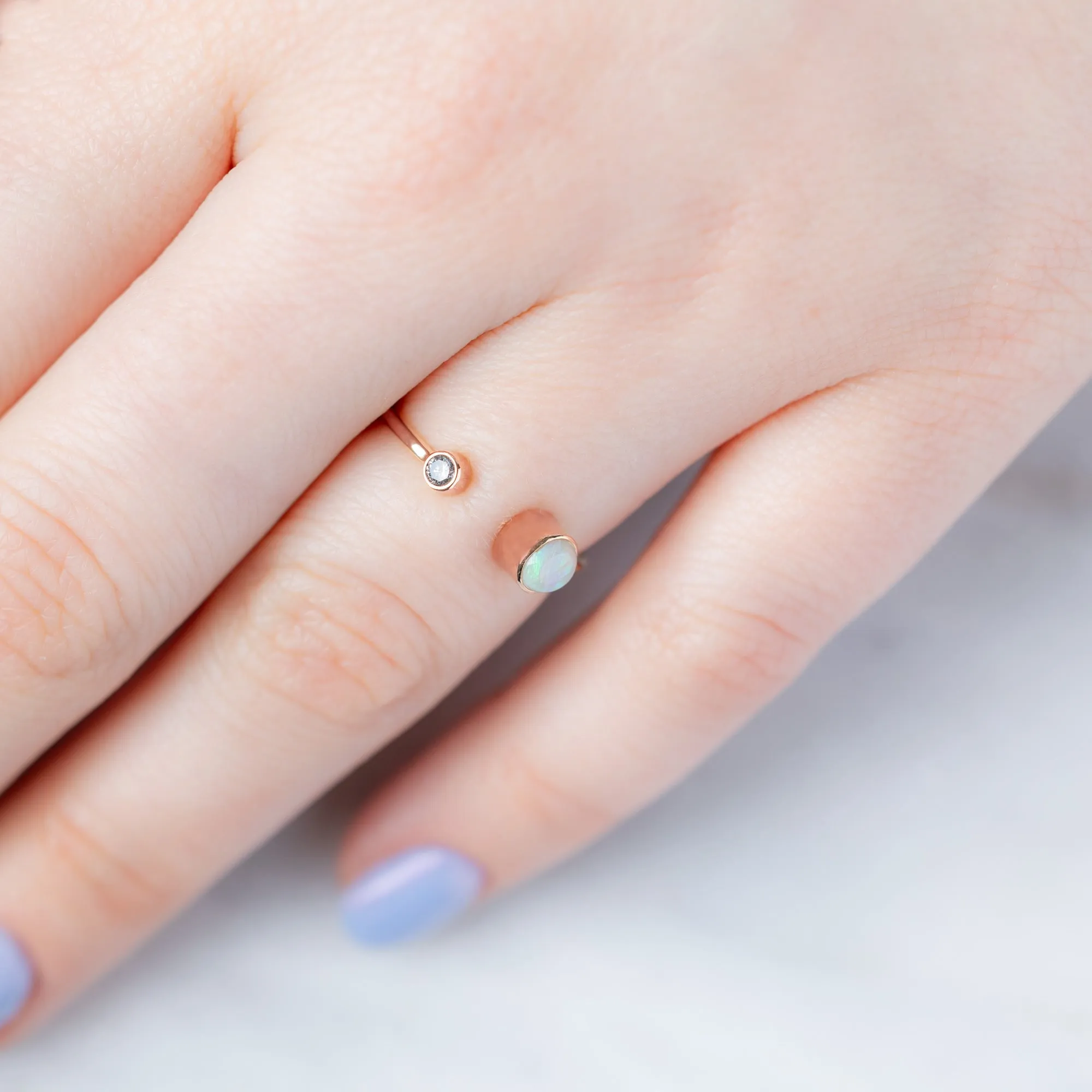 The Open Cuff Opal   Diamond Ring | Yellow or Rose Gold