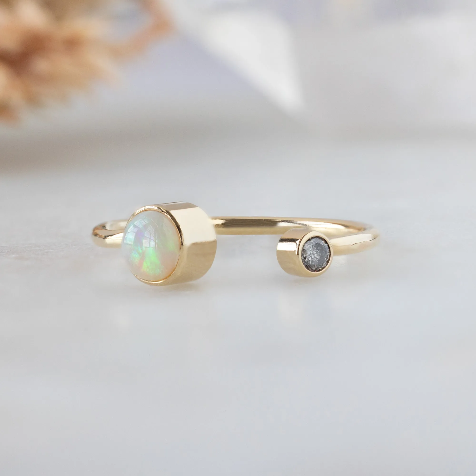 The Open Cuff Opal   Diamond Ring | Yellow or Rose Gold