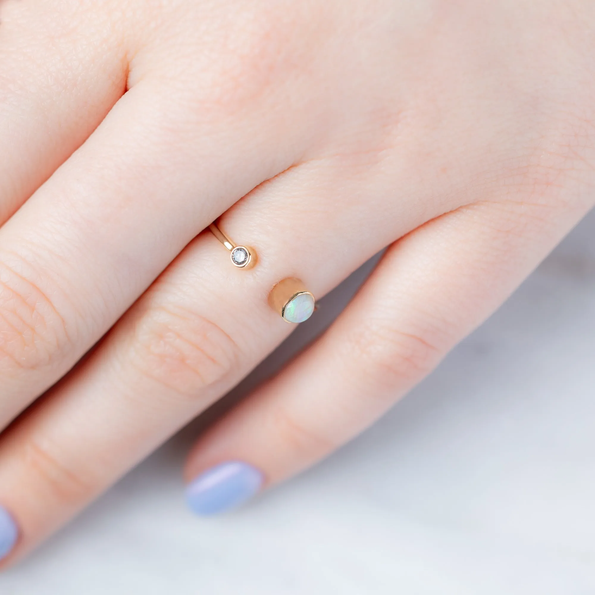 The Open Cuff Opal   Diamond Ring | Yellow or Rose Gold