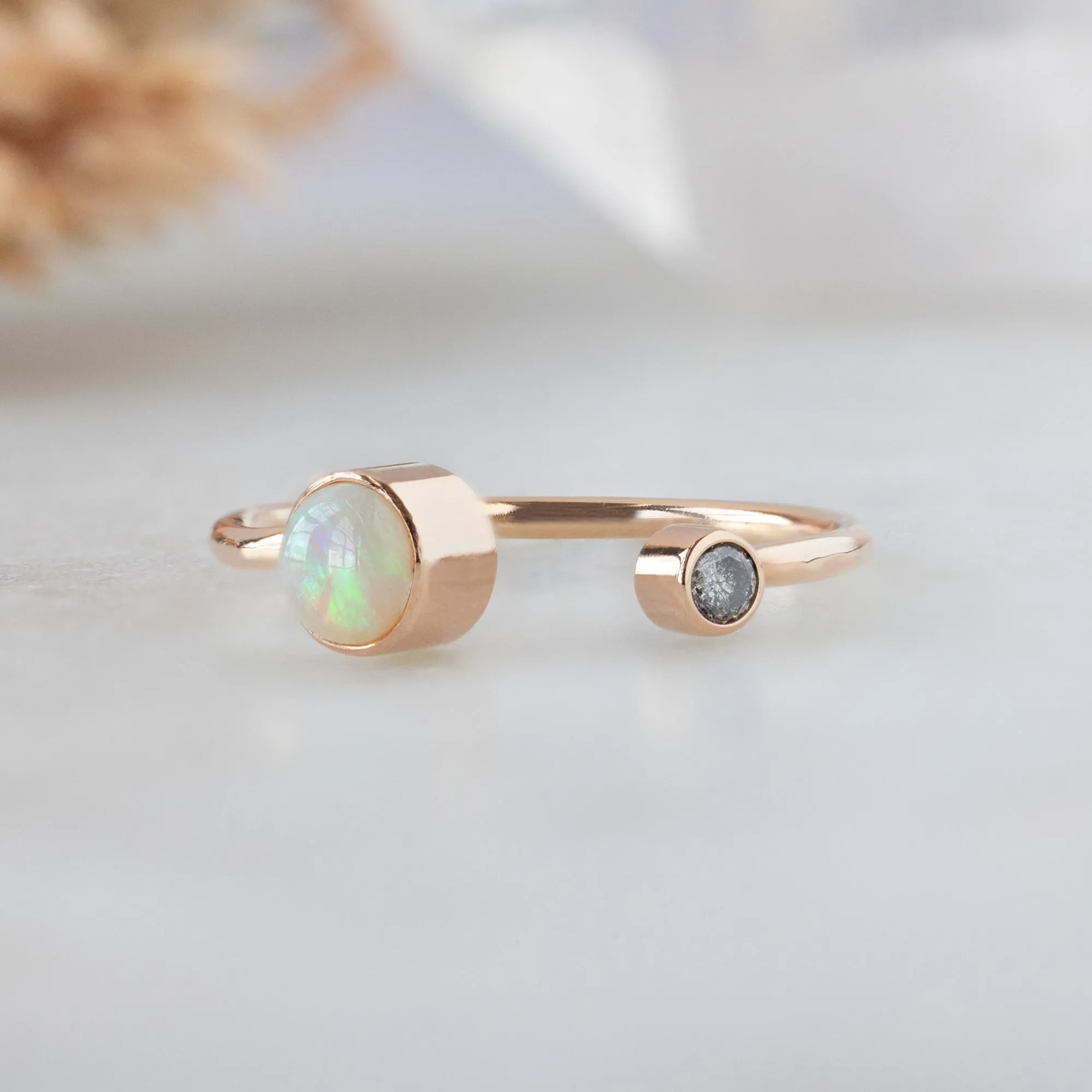 The Open Cuff Opal   Diamond Ring | Yellow or Rose Gold