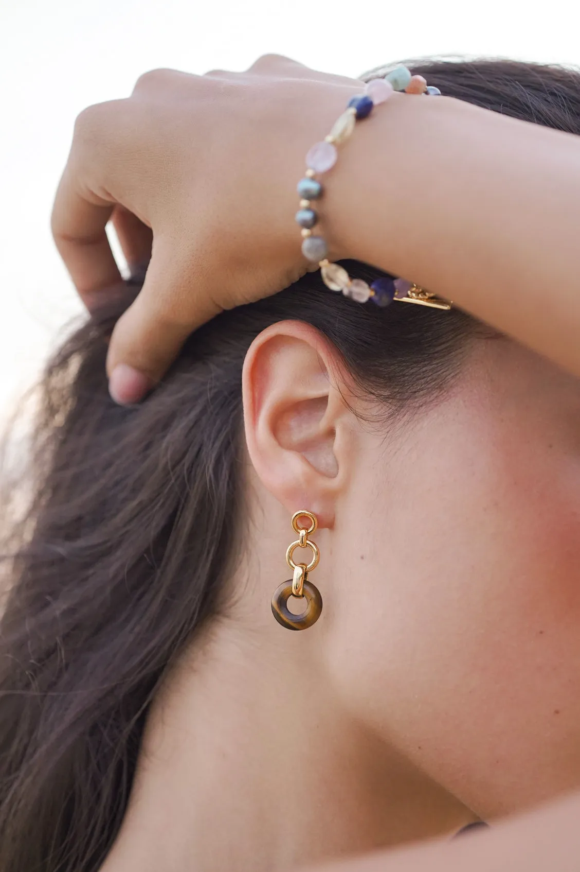 Tigers Eye Graduated Round Link Drop Earrings