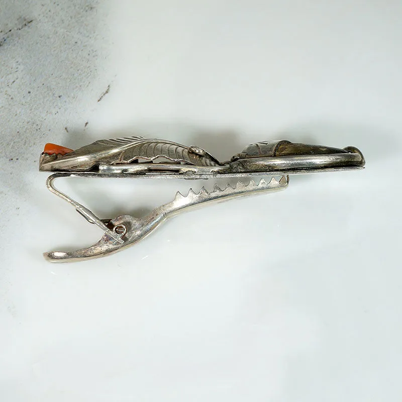 Turquoise, Coral & Bear Claw on Sterling Clip