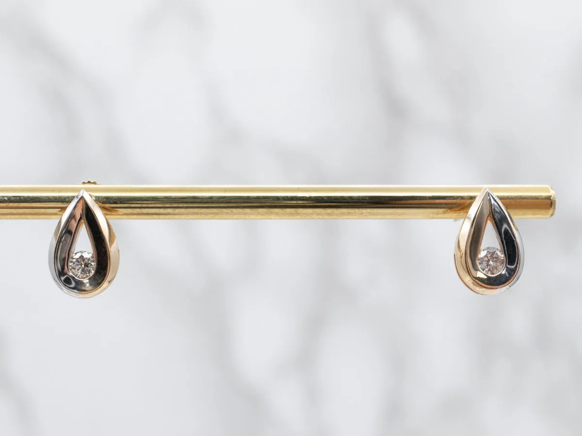 Two Tone Teardrop Diamond Earrings