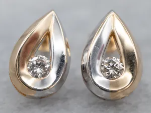 Two Tone Teardrop Diamond Earrings