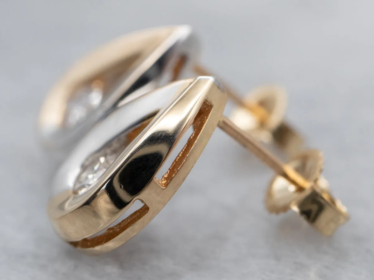 Two Tone Teardrop Diamond Earrings